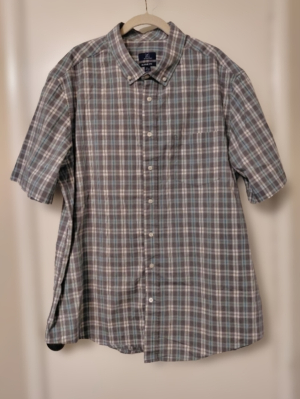 2XL Button Down Classic Fit 50-52  George Short Sleeve  Plaid Like New EUC